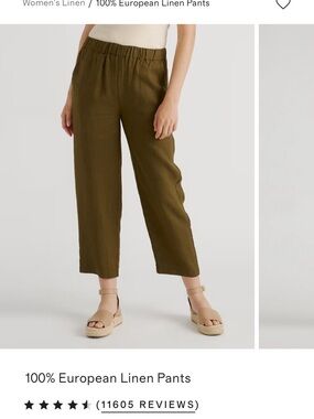 Quince Olive Straight-Leg Linen Pants